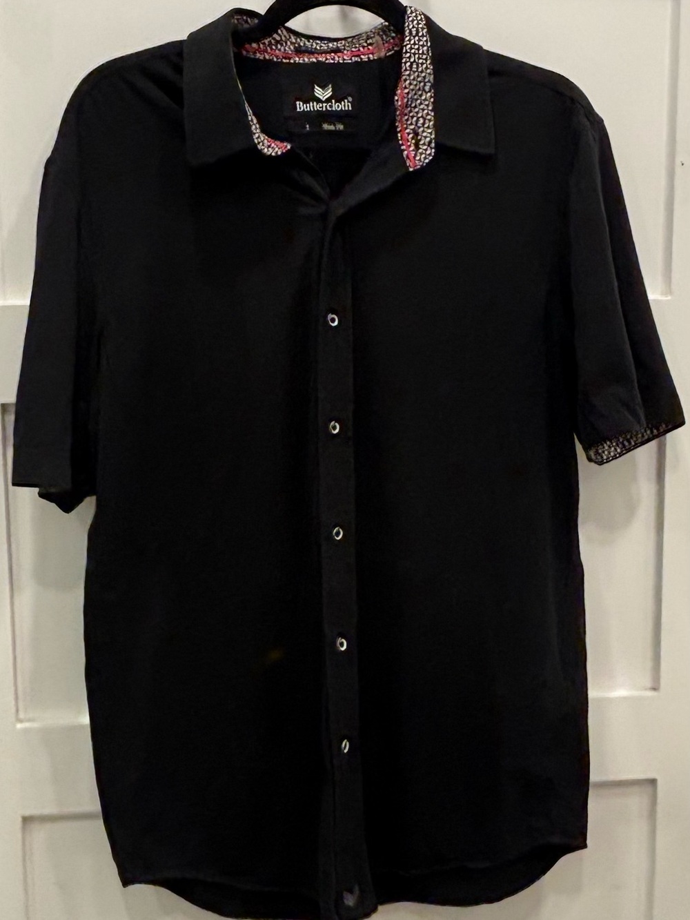 Buttercloth Men’s Black Short-Sleeve Button-Up Polo Icy Cotton Fabric